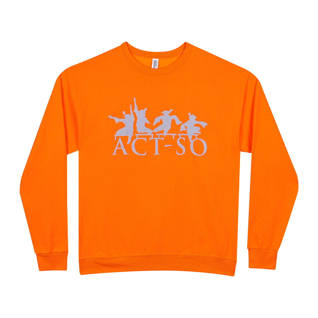 ACT-SO-orange sweatshirts with silver print logo